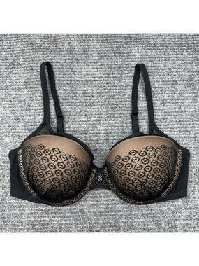 Victorias Secret Bra 36D Fabulous By Victoria Lined Demi Black Over Beige/Nude